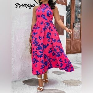 Vibrant Pink and Blue Maxi Dress